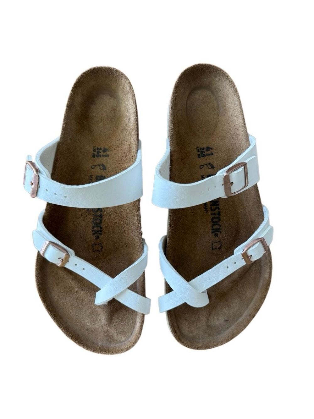Birkenstock Womens White Mayari Birko-Flor Toe Loop Slide Sandals Size 41